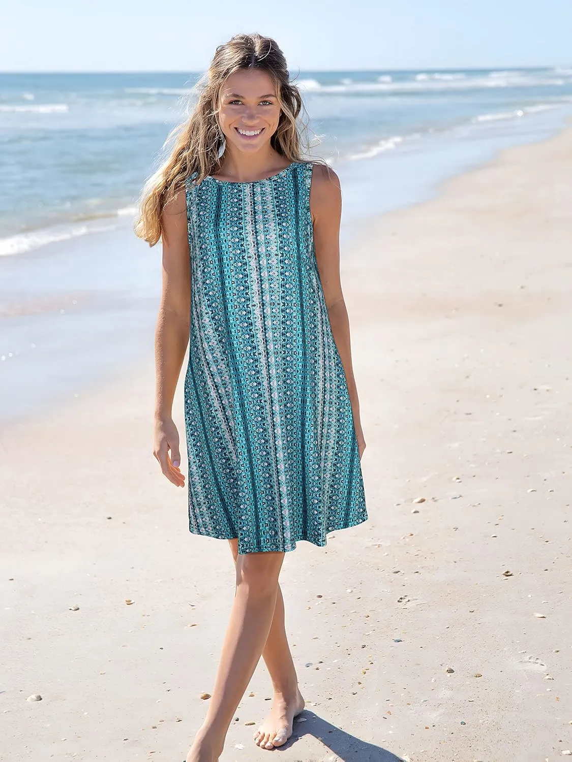 Summer Dresses for Women Beach Boho Sleeveless Vintage Floral Flowy Pocket Tshirt Tank Sundresses