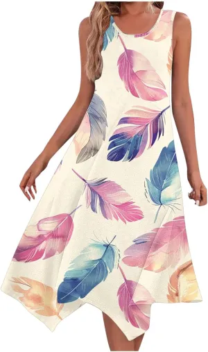 Summer Dresses for Women Casual Sleeveless Sundress Floral Printed Loose Fit Beach Cover Up for Daily Wear