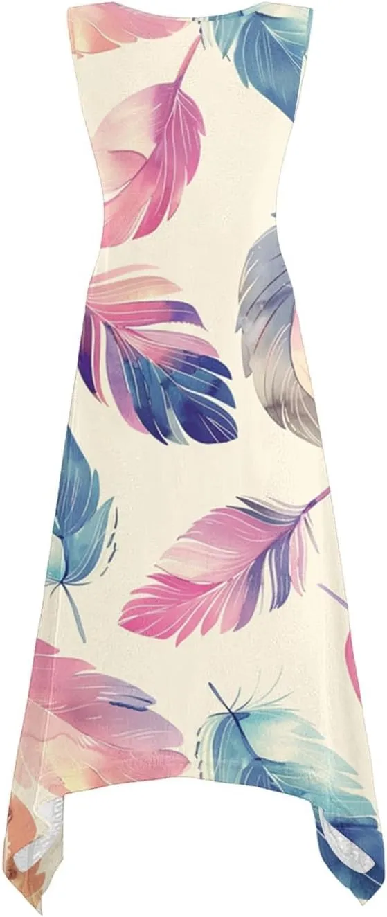 Summer Dresses for Women Casual Sleeveless Sundress Floral Printed Loose Fit Beach Cover Up for Daily Wear