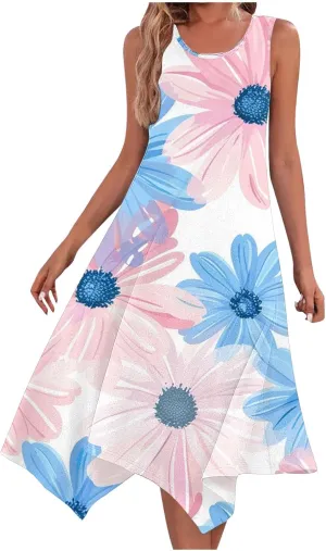 Summer Dresses for Women Casual Sleeveless Sundress Floral Printed Loose Fit Beach Cover Up for Daily Wear