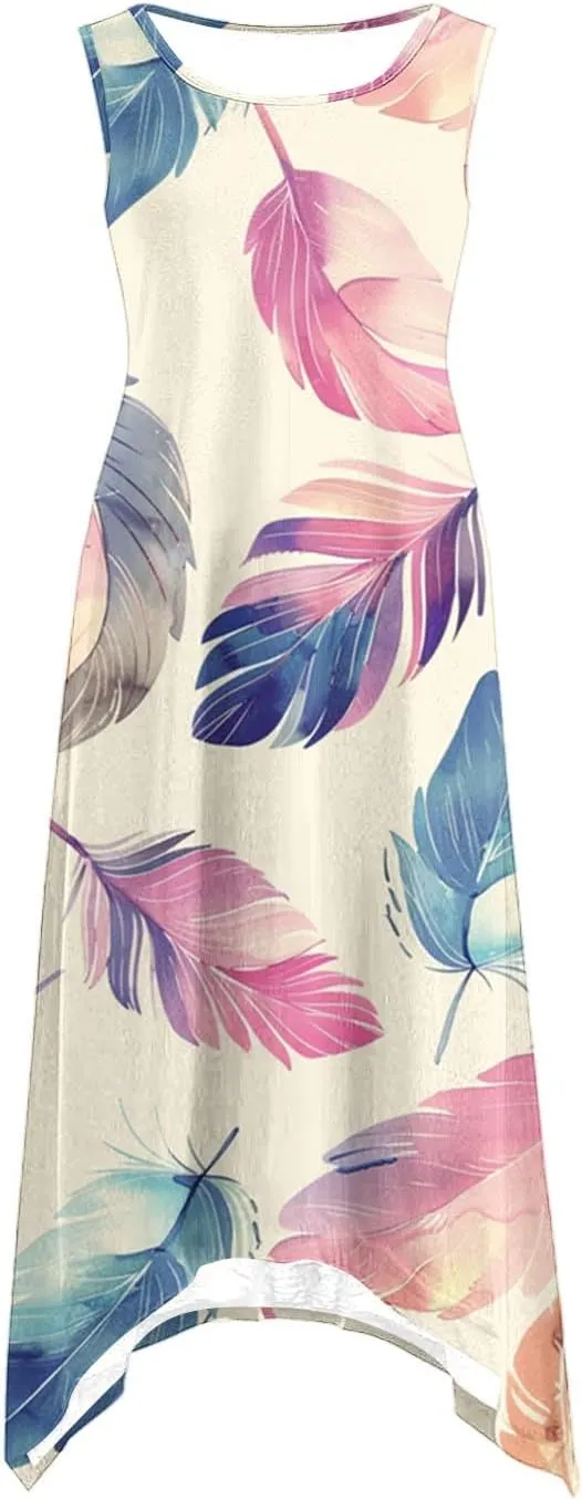 Summer Dresses for Women Casual Sleeveless Sundress Floral Printed Loose Fit Beach Cover Up for Daily Wear