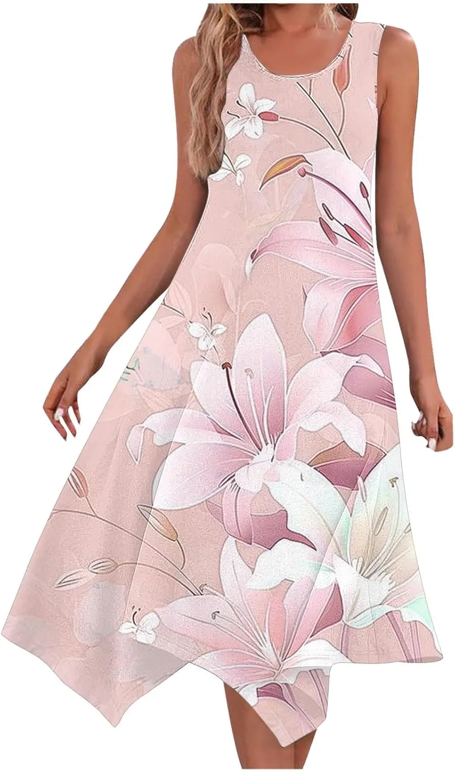 Summer Dresses for Women Casual Sleeveless Sundress Floral Printed Loose Fit Beach Cover Up for Daily Wear