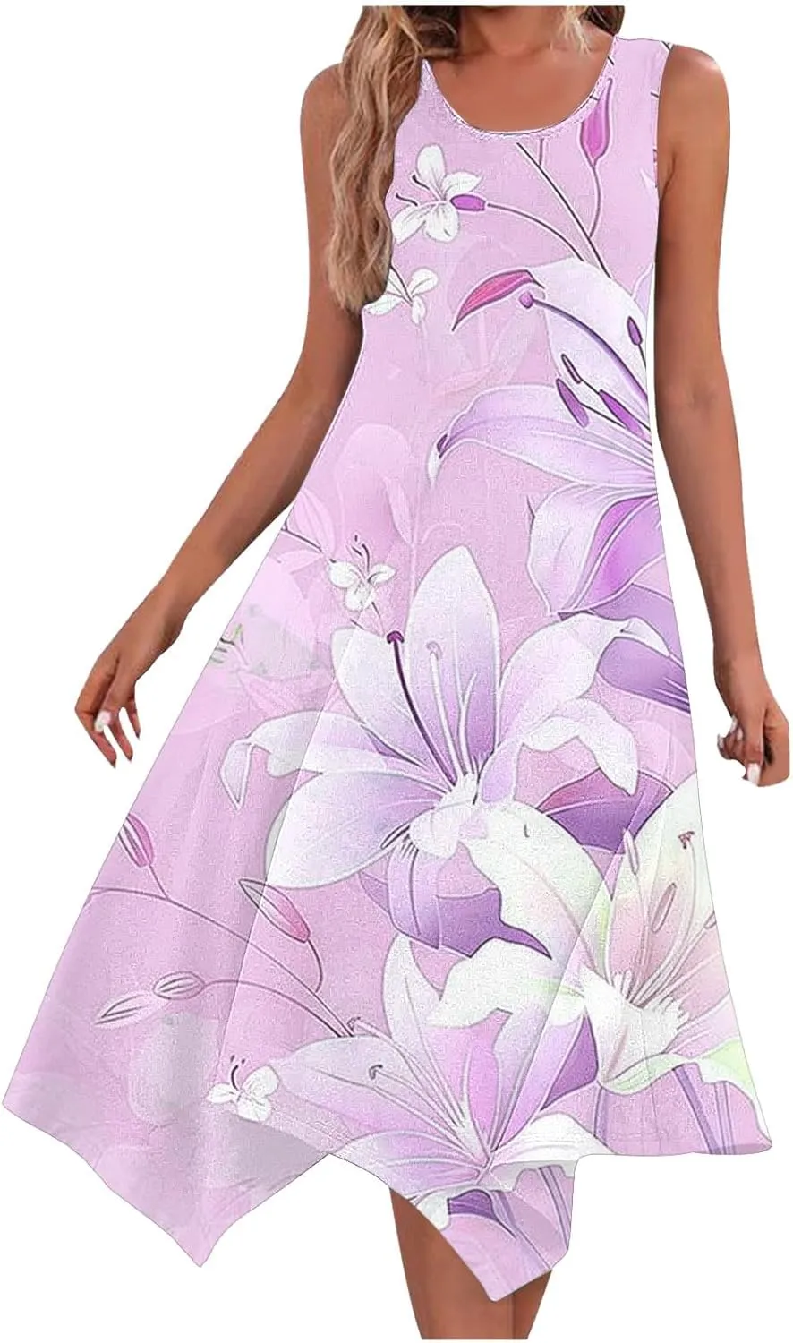 Summer Dresses for Women Casual Sleeveless Sundress Floral Printed Loose Fit Beach Cover Up for Daily Wear