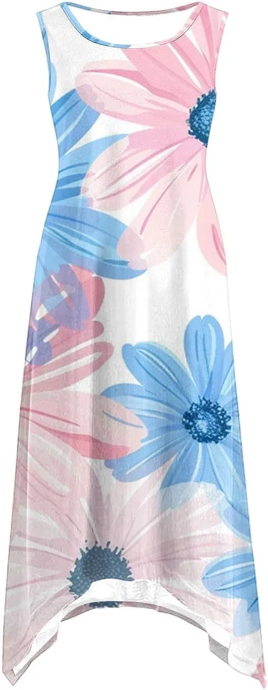 Summer Dresses for Women Casual Sleeveless Sundress Floral Printed Loose Fit Beach Cover Up for Daily Wear