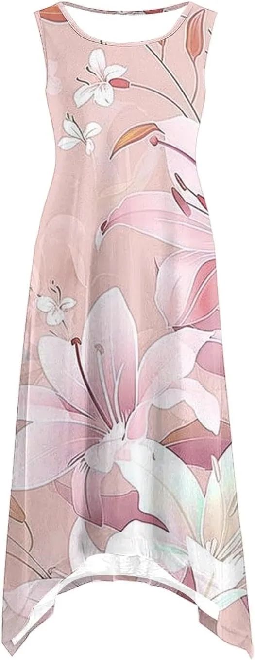 Summer Dresses for Women Casual Sleeveless Sundress Floral Printed Loose Fit Beach Cover Up for Daily Wear