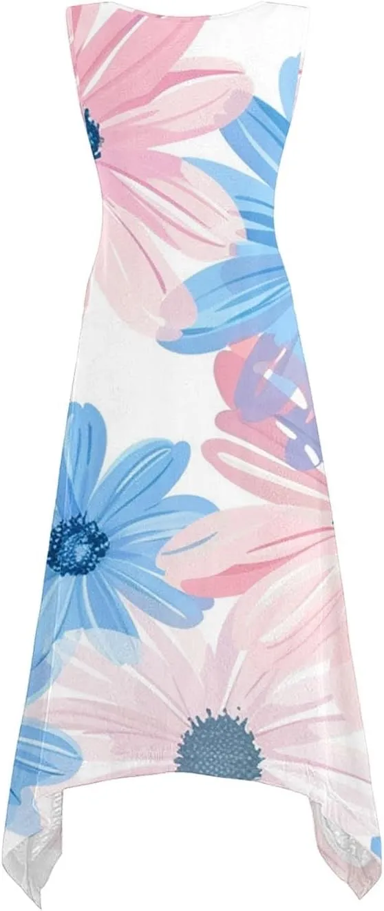Summer Dresses for Women Casual Sleeveless Sundress Floral Printed Loose Fit Beach Cover Up for Daily Wear