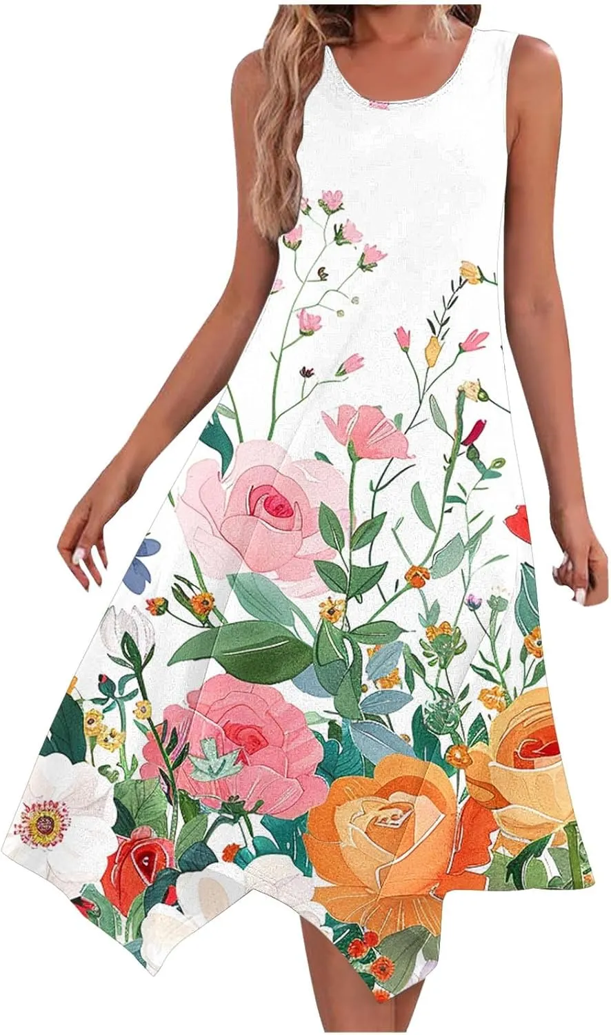 Summer Dresses for Women Casual Sleeveless Sundress Floral Printed Loose Fit Beach Cover Up for Daily Wear