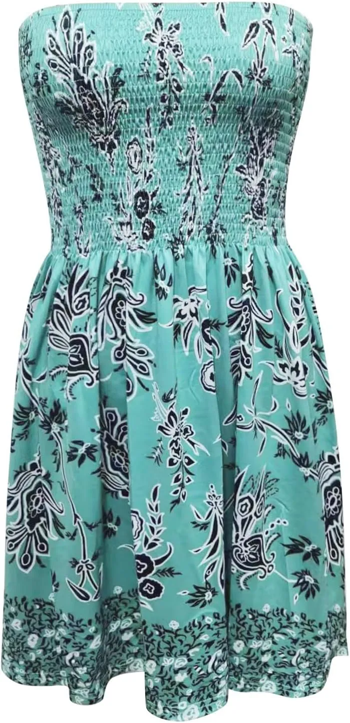 Summer Dresses for Women Strapless Sexy Casual Beach Vacation Dress Cover Ups Tube Top Boho Floral Print Sundress
