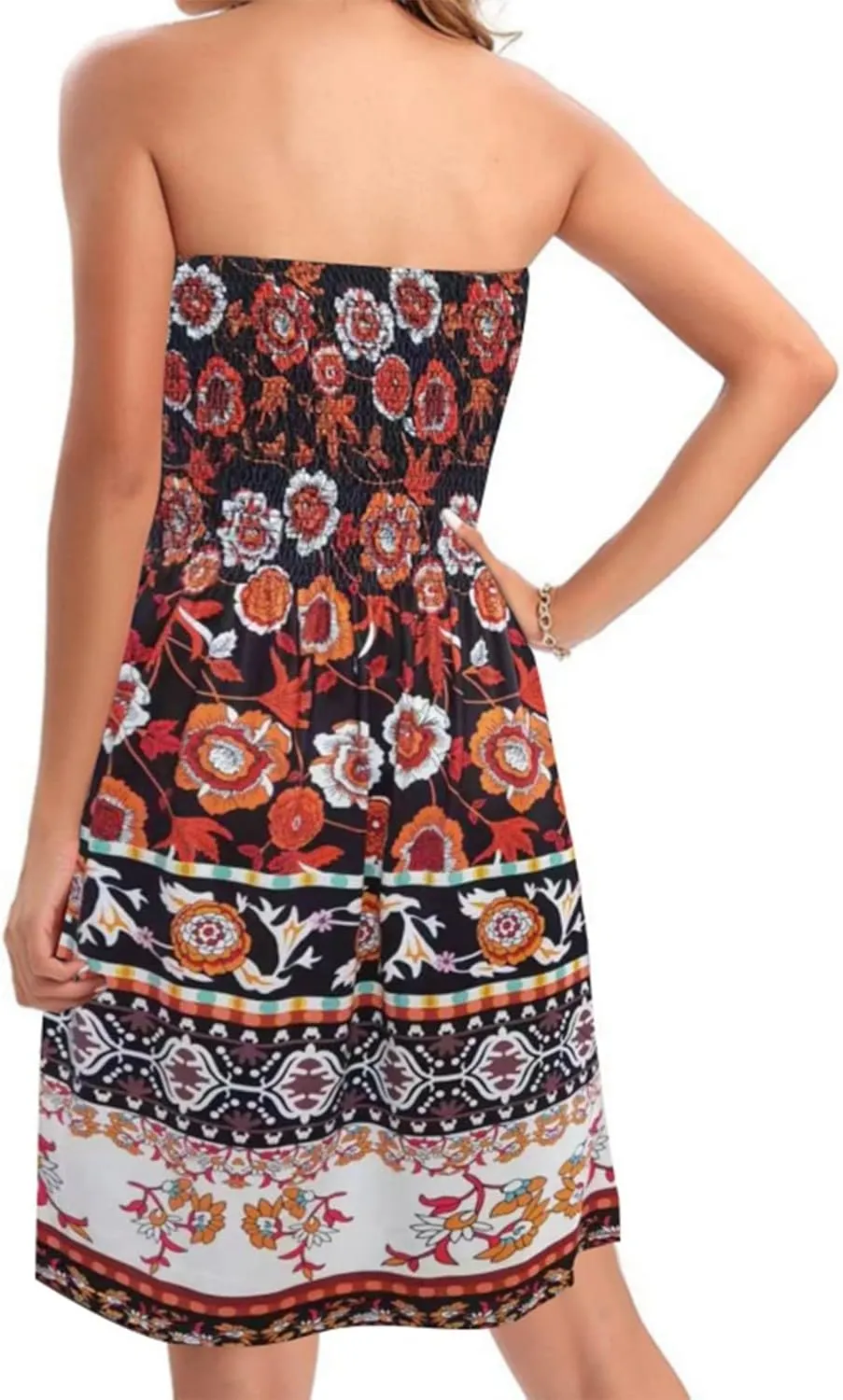 Summer Dresses for Women Strapless Sexy Casual Beach Vacation Dress Cover Ups Tube Top Boho Floral Print Sundress
