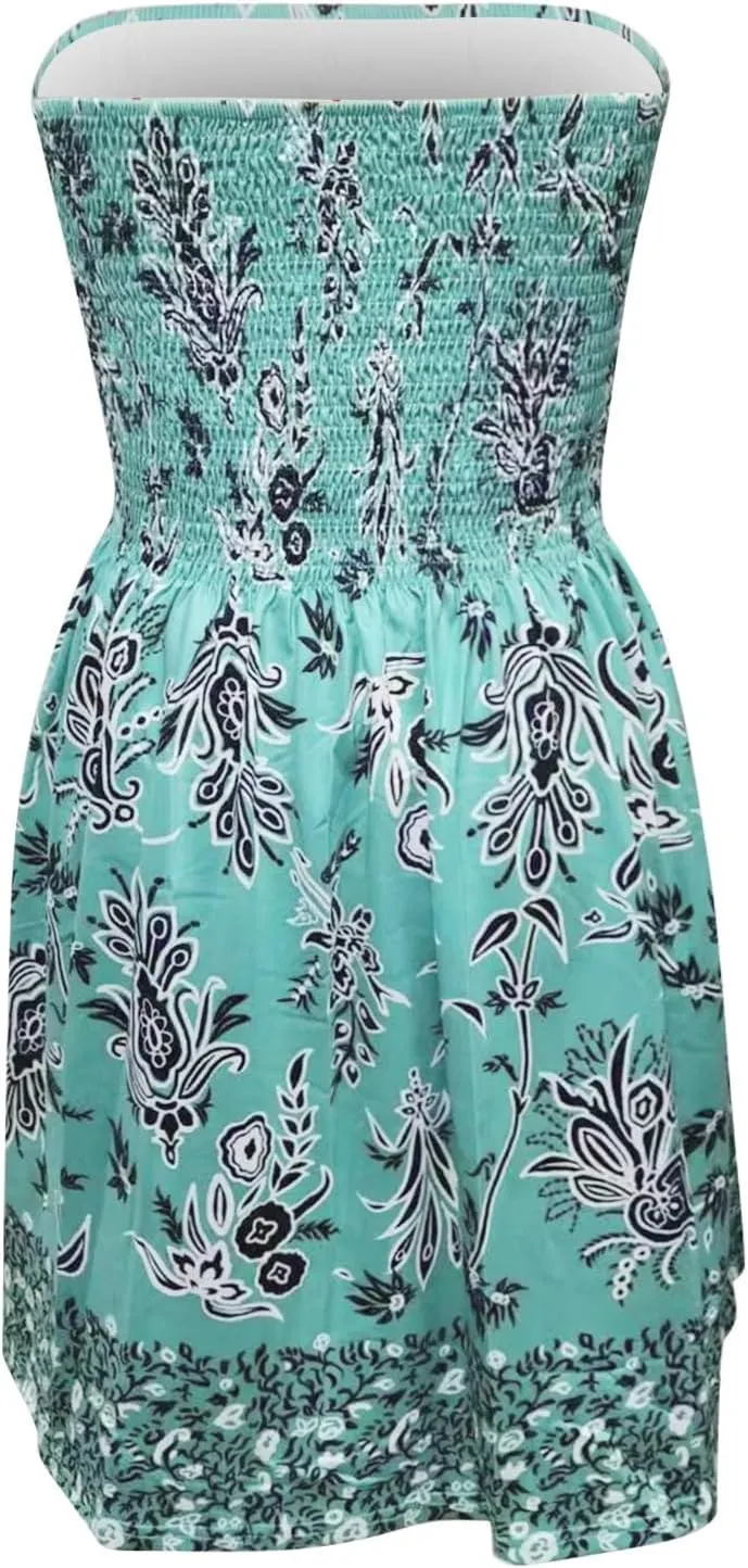 Summer Dresses for Women Strapless Sexy Casual Beach Vacation Dress Cover Ups Tube Top Boho Floral Print Sundress