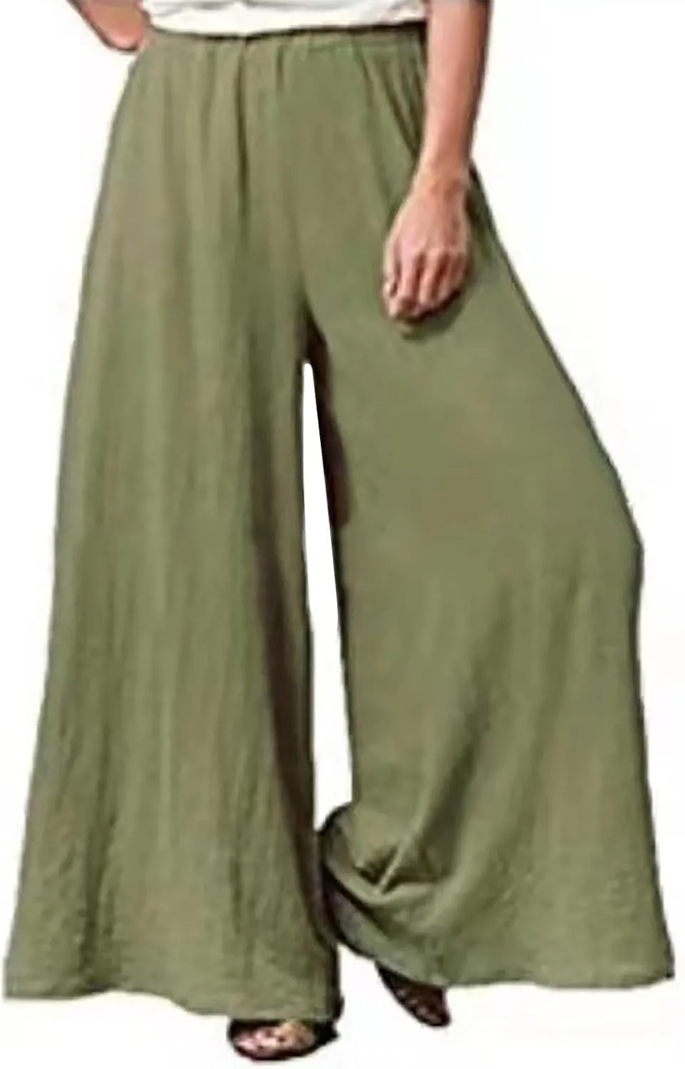 Summer Palazzo Pants for Women Fashion 2025 Cotton Linen Wide Leg Flowy Pants Solid Lightweight Casual Baggy Trousers