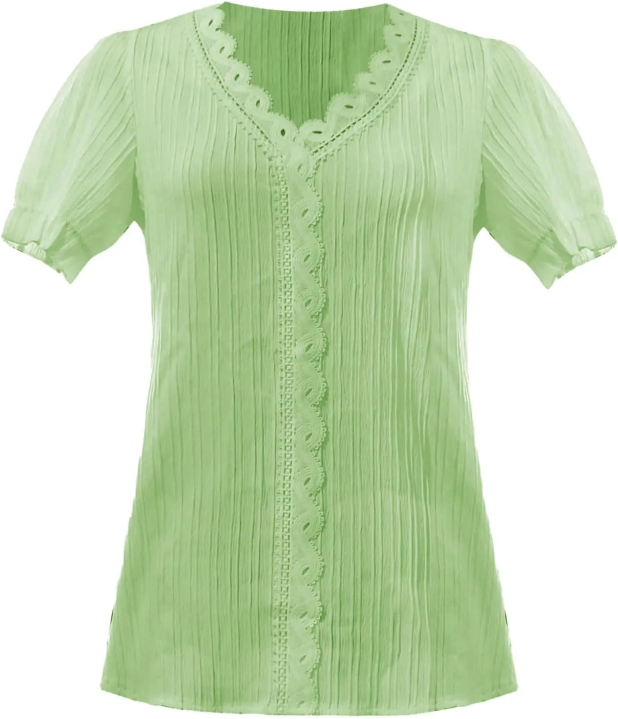 Summer Tops for Women 2025 Casual Lace V Neck Plain Elegant Shirt Fashion Solid Short Sleeve Tunic Blouses Outfits