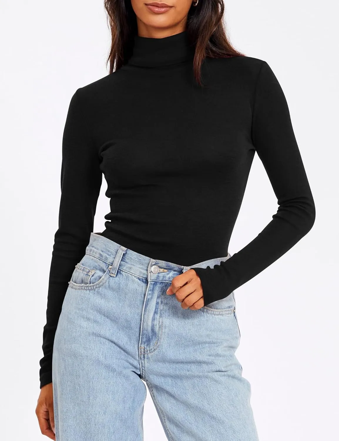 SUNBS Womens 3 Piece Turtleneck Long Sleeve Shirts Mock Neck Fall Fashion 2025 Slim Fit Winter Thermal Underwear Tops