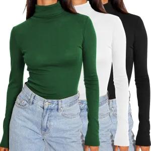 SUNBS Womens 3 Piece Turtleneck Long Sleeve Shirts Mock Neck Fall Fashion 2025 Slim Fit Winter Thermal Underwear Tops
