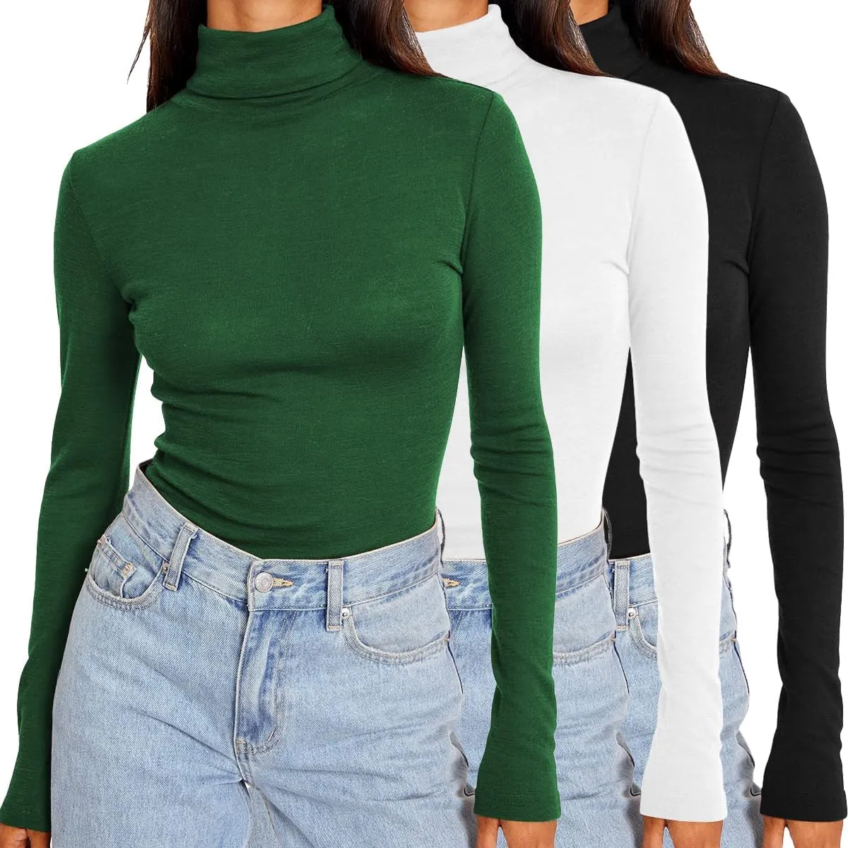 SUNBS Womens 3 Piece Turtleneck Long Sleeve Shirts Mock Neck Fall Fashion 2025 Slim Fit Winter Thermal Underwear Tops