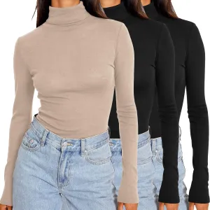 SUNBS Womens 3 Piece Turtleneck Long Sleeve Shirts Mock Neck Fall Fashion 2025 Slim Fit Winter Thermal Underwear Tops
