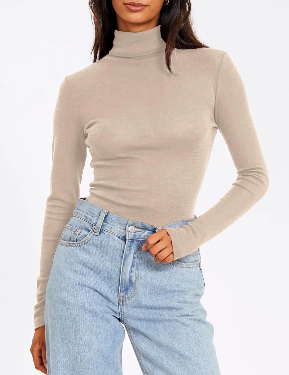 SUNBS Womens 3 Piece Turtleneck Long Sleeve Shirts Mock Neck Fall Fashion 2025 Slim Fit Winter Thermal Underwear Tops