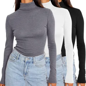 SUNBS Womens 3 Piece Turtleneck Long Sleeve Shirts Mock Neck Fall Fashion 2025 Slim Fit Winter Thermal Underwear Tops