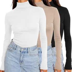 SUNBS Womens 3 Piece Turtleneck Long Sleeve Shirts Mock Neck Fall Fashion 2025 Slim Fit Winter Thermal Underwear Tops