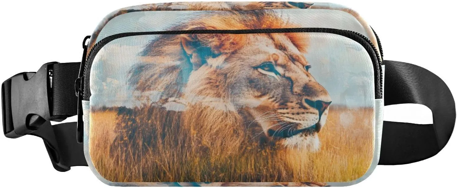 Surreal Lion Fanny Packs for Women Men, Water Resistant Waist Pack Sling Bag Purse for Travel Hiking
