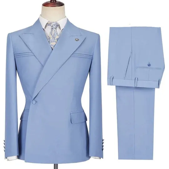 Suzhoufashion Ayaan Bling Sliver Double Breasted Close Fitting Wedding Suits For Men