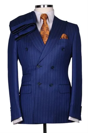 Suzhoufashion Baran Navy Blue Peaked Lapel Three Pieces Prom Men Suits