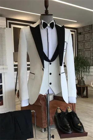 Suzhoufashion Dyuthi White Shawl Lapel Three Pieces Men Suits
