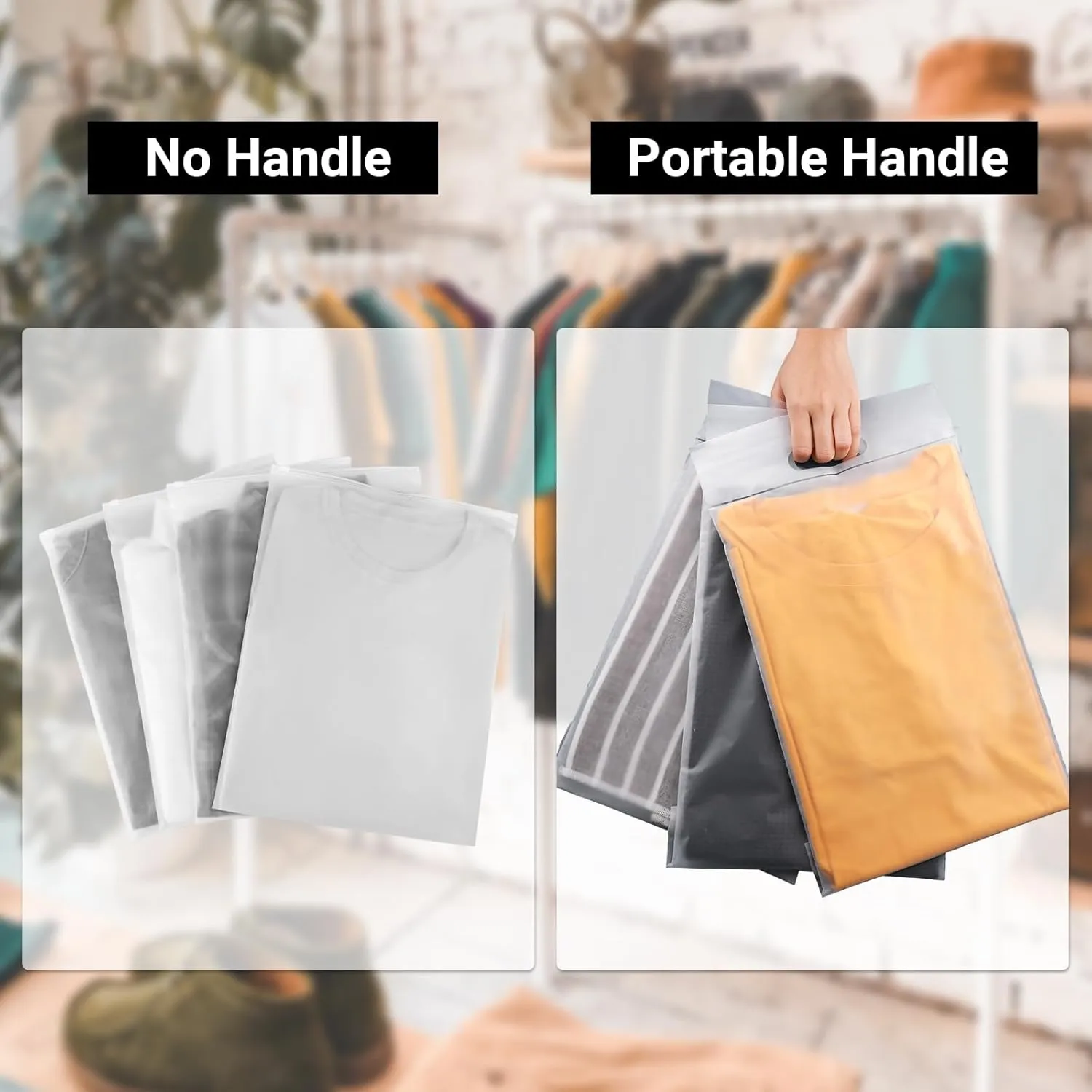 T Shirt Bags for Clothing, 10x13 inch, Pack of 100, Strong & Durable 3 Mil Thick Packaging Bags for Small Business, Portable for Business Packing Shipping Travel, Frosted, with Handle