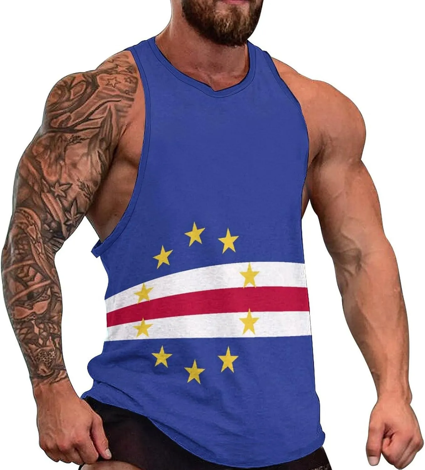 TAIZIYEAH Men's Athletic Sleeveless Shirt Cape Verde Flag Gym Shirts Fitness Running Swim Shirt Workout Tank Tops