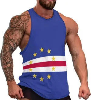 TAIZIYEAH Men's Athletic Sleeveless Shirt Cape Verde Flag Gym Shirts Fitness Running Swim Shirt Workout Tank Tops
