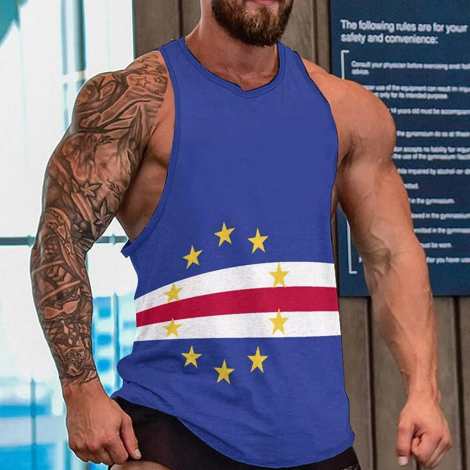 TAIZIYEAH Men's Athletic Sleeveless Shirt Cape Verde Flag Gym Shirts Fitness Running Swim Shirt Workout Tank Tops