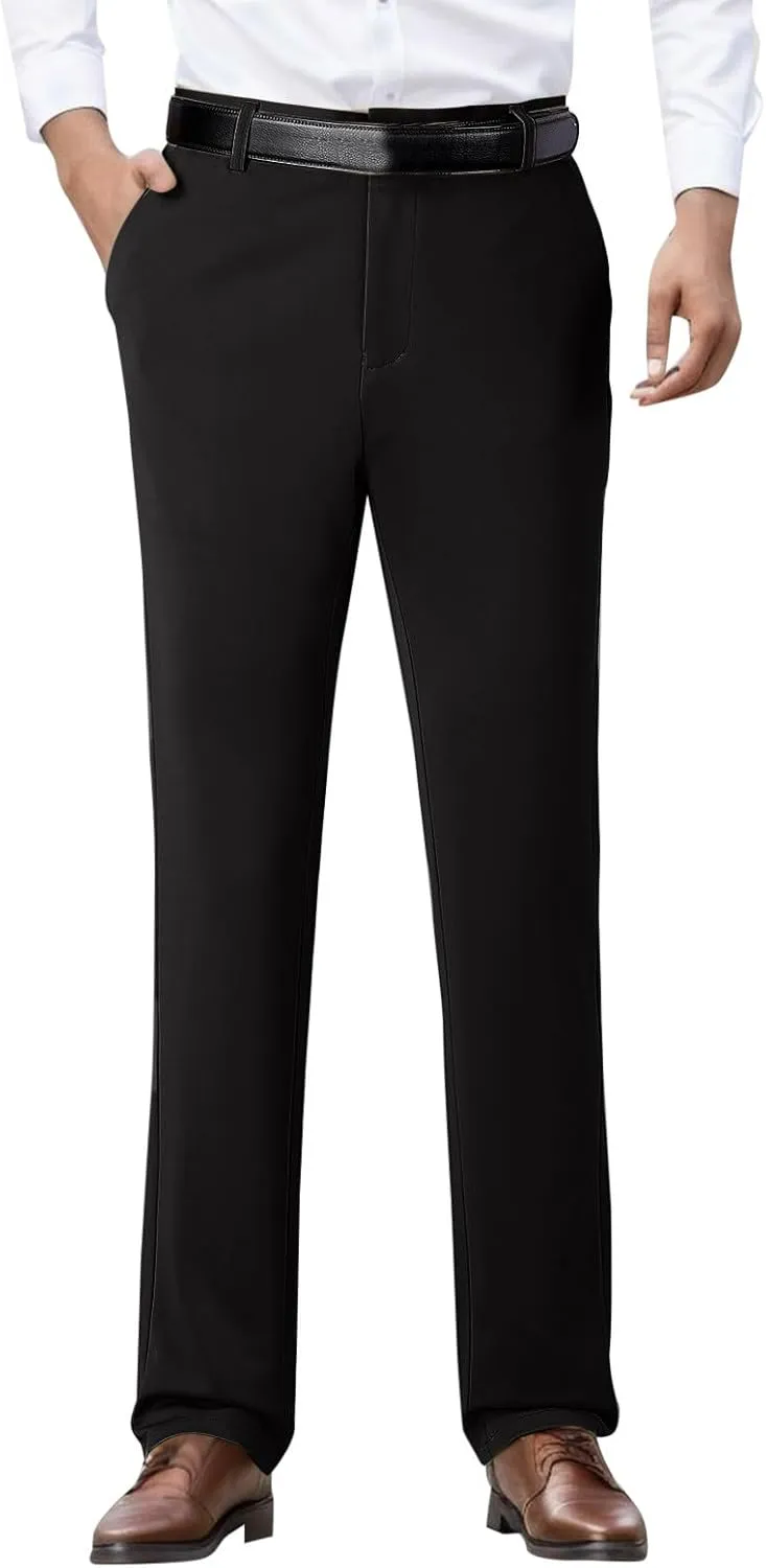 Tall Men's Casual Linen Pants, Summer Elastic Waist Straight Leg Loose Fit Beach Slacks, Business Non Ironing Pants