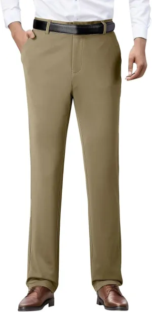 Tall Men's Casual Linen Pants, Summer Elastic Waist Straight Leg Loose Fit Beach Slacks, Business Non Ironing Pants