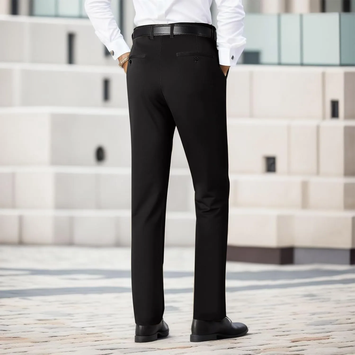 Tall Men's Casual Linen Pants, Summer Elastic Waist Straight Leg Loose Fit Beach Slacks, Business Non Ironing Pants