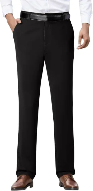 Tall Men's Casual Linen Pants, Summer Elastic Waist Straight Leg Loose Fit Beach Slacks, Business Non Ironing Pants