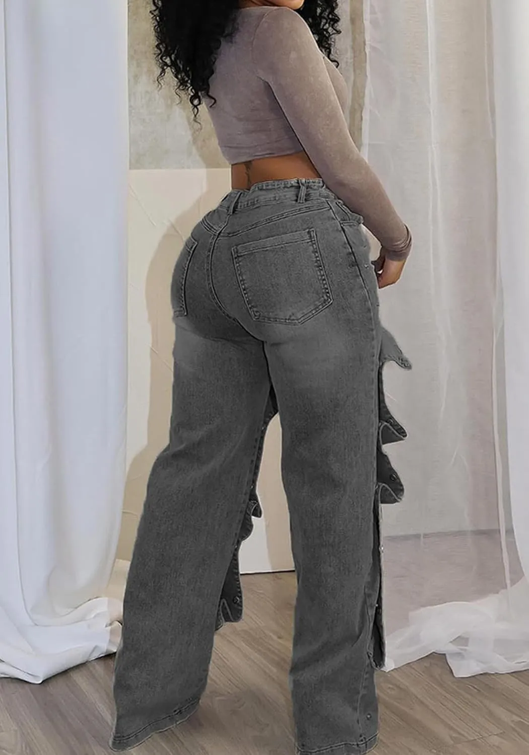 Tbahhir Baggy Cargo Jeans for Women Distressed Irregular High Waisted Wide Leg Boyfriend Y2K Denim Pants with Pockets