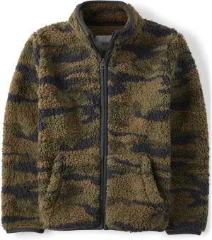 The Children's Place Boys' Long Sleeve, Sherpa Lined, Zip-Front Hoodie Sweatshirt