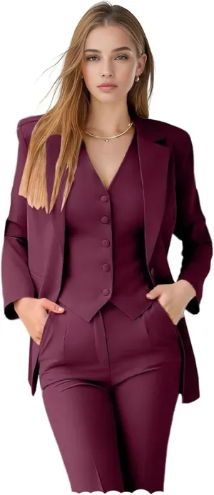 TIANMEI Women Suit 3 Pieces Notch Lapel Business Suits for Women Single Breasted Work Lady Tuxedo Slim Fit Blazer Vest Pants