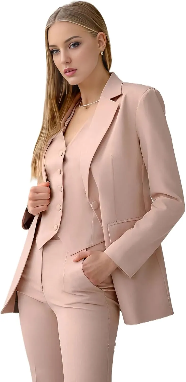 TIANMEI Women Suit 3 Pieces Notch Lapel Business Suits for Women Single Breasted Work Lady Tuxedo Slim Fit Blazer Vest Pants