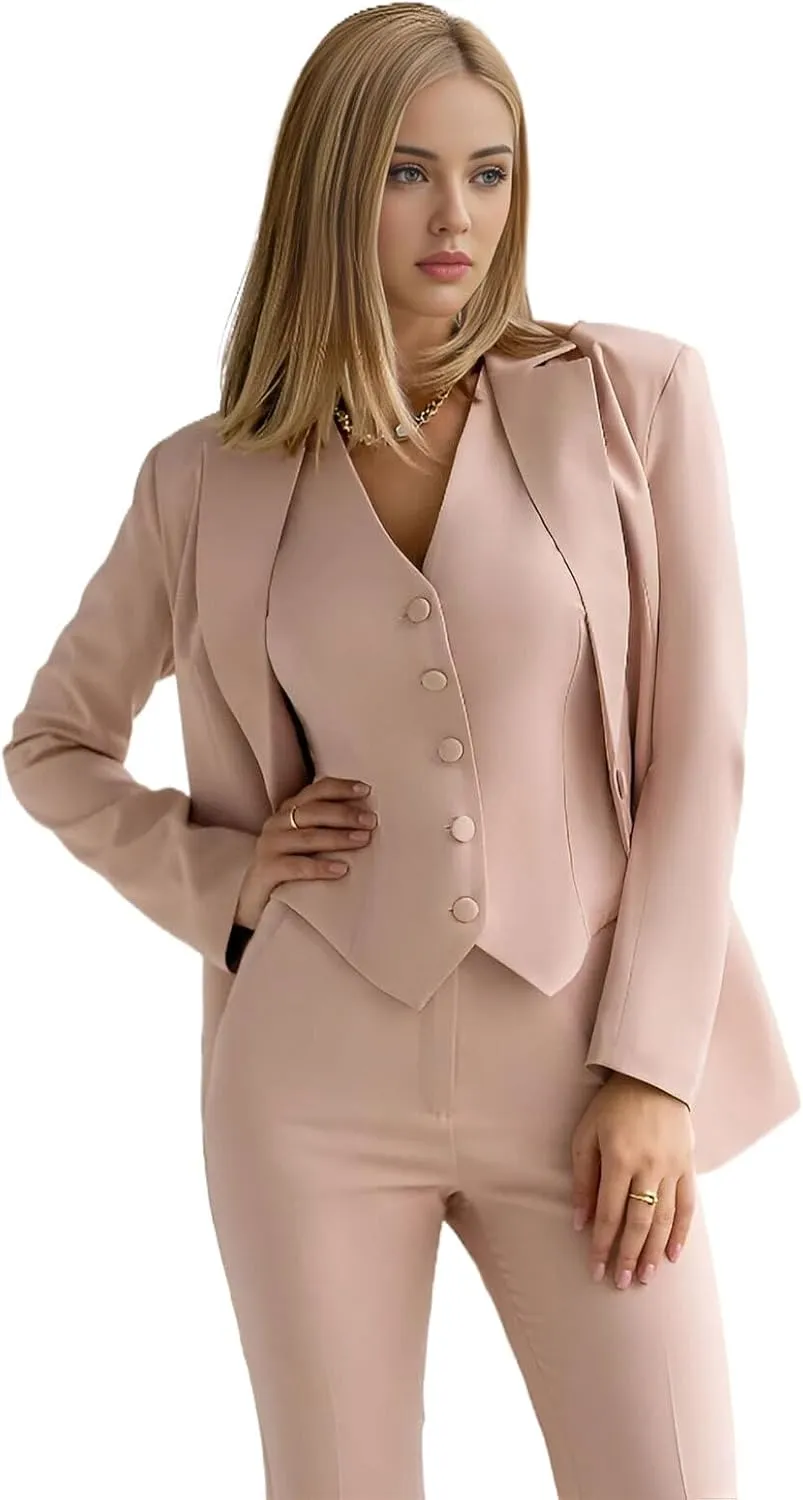 TIANMEI Women Suit 3 Pieces Notch Lapel Business Suits for Women Single Breasted Work Lady Tuxedo Slim Fit Blazer Vest Pants
