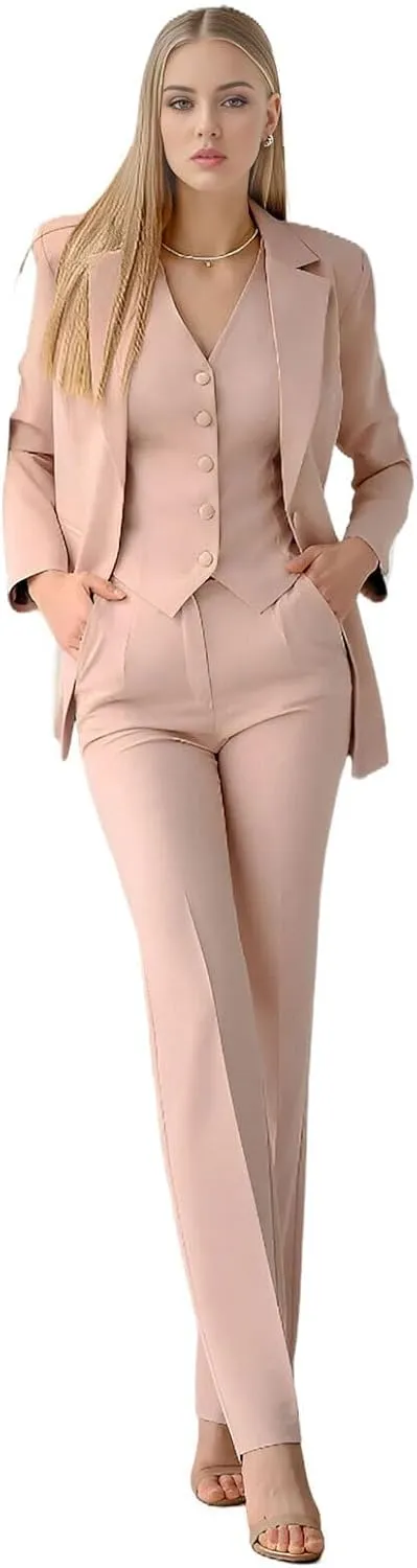TIANMEI Women Suit 3 Pieces Notch Lapel Business Suits for Women Single Breasted Work Lady Tuxedo Slim Fit Blazer Vest Pants