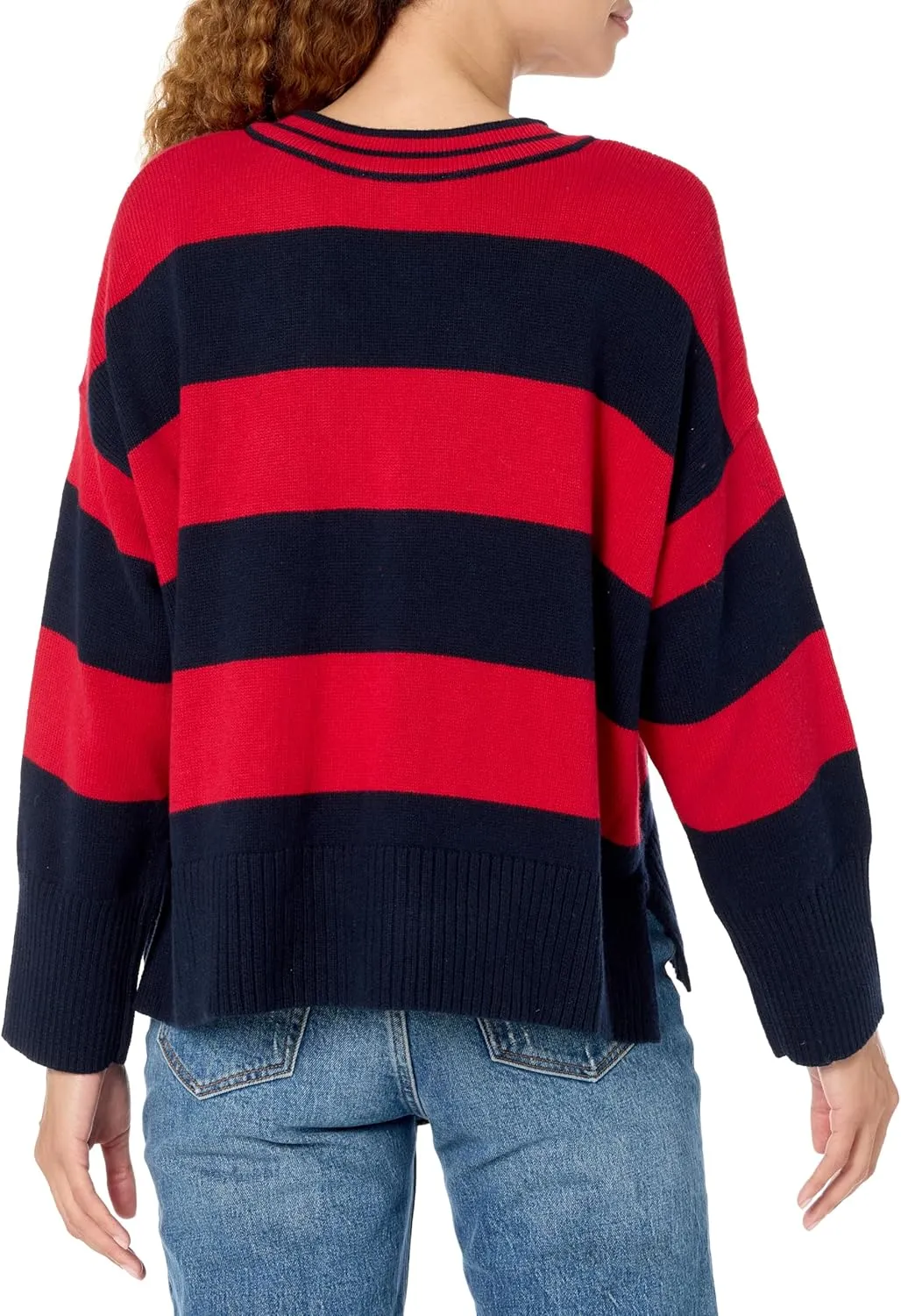 Tommy Hilfiger Women's Long Sleeve V-neck Striped Sweater