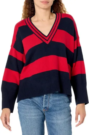 Tommy Hilfiger Women's Long Sleeve V-neck Striped Sweater