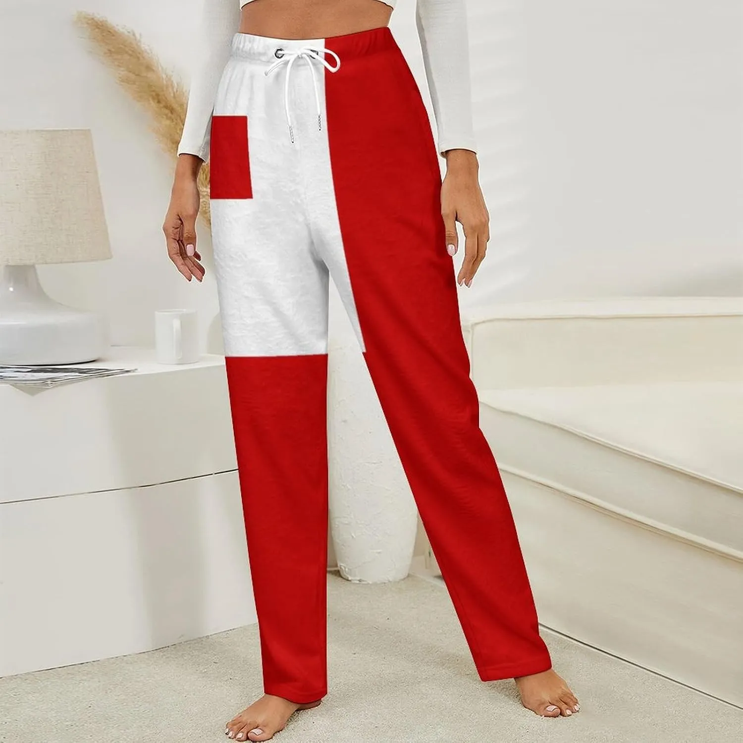 Tonga Tongan Flag Womens Flannel Pajama Pants Long Length Sleep Lounge Pants with Drawstring Belt Loungewear