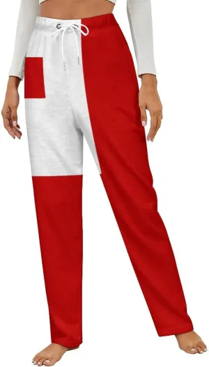 Tonga Tongan Flag Womens Flannel Pajama Pants Long Length Sleep Lounge Pants with Drawstring Belt Loungewear