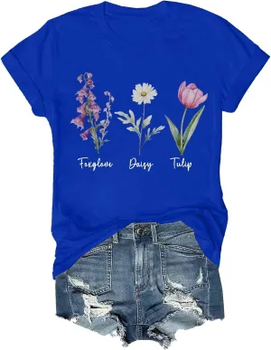 Tops for Women Trendy Summer 2025 Floral Print Cotton T-Shirts Crew Neck Short Sleeve Blouses Loose Fit Tunic Outfits