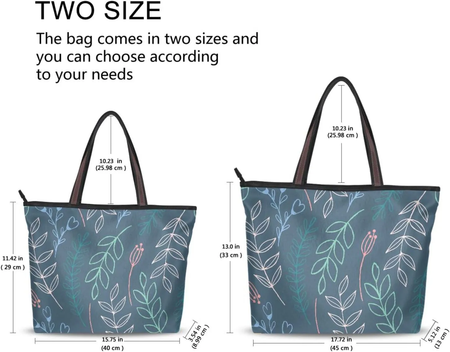 Tote Bags Reusable Water Resistant Grocery With Top Zipper Closure Shoulder Bag 2 Sizes Pattern 1