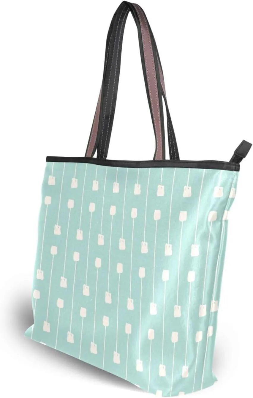 Tote Bags Reusable Water Resistant Grocery With Top Zipper Closure Shoulder Bag 2 Sizes Pattern 1