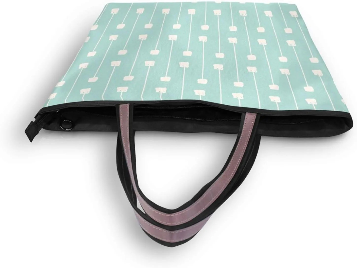 Tote Bags Reusable Water Resistant Grocery With Top Zipper Closure Shoulder Bag 2 Sizes Pattern 1