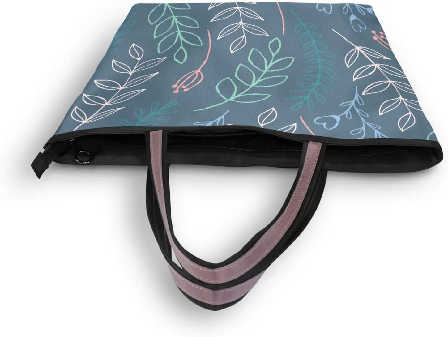 Tote Bags Reusable Water Resistant Grocery With Top Zipper Closure Shoulder Bag 2 Sizes Pattern 1